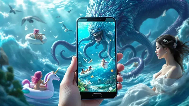 Ilustrasi permainan mobile bertema hiburan di lobi DOLANTOGEL