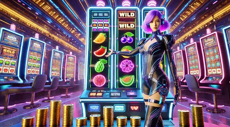 Tampilan permainan slot dengan reel dan simbol berwarna pada perangkat mobile